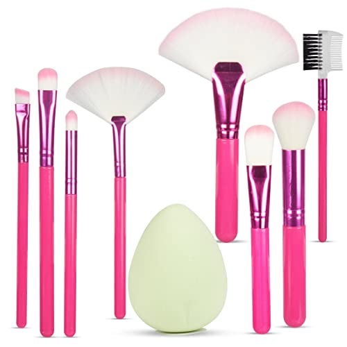 Adbeni Makeup Brush Set Professional Eyebrow, Fan, Eyeshadow, Eyebrow Comb, Powder, Concealer, Hoghlighter, Foundation Blending Brushes Kit (Set Of 8) & 1 Beauty Blender - Image 1