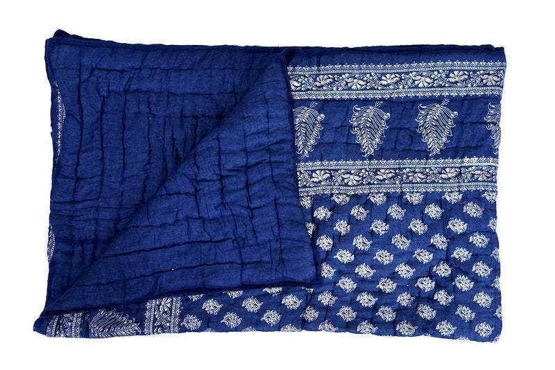 SIBLEY Jaipuri Razai Organic Pure Cotton Rajai for All Season Traditional Cotton Comforter - Blue (Single Bed Quilt) (55X85 Inches) - Image 3