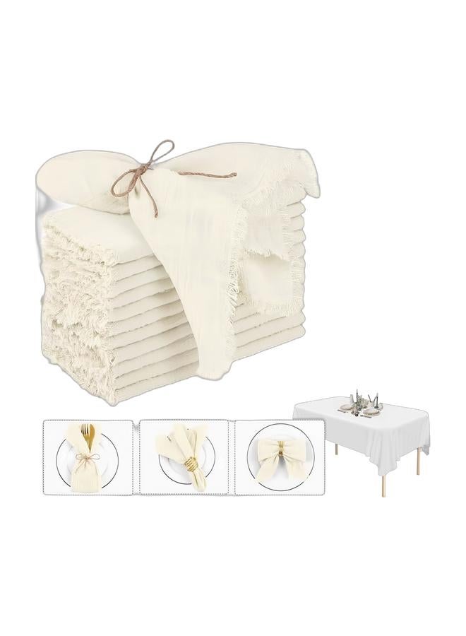 12 high-quality cotton and linen handmade tassel napkins, plus 4 disposable plastic rectangular tablecloths, suitable for dinner, parties, weddings and other occasions. - Image 1