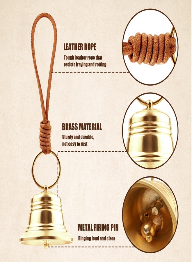 LUSTRIB 1 Pcs Small Brass Hanging Bells for Door Knob, Vintage Gold Door Bell with Leather Rope, Shopkeepers Bell for Front Door Opening, Jingle Bell for Home Office Garden Shop & Christmas Decor - Image 3
