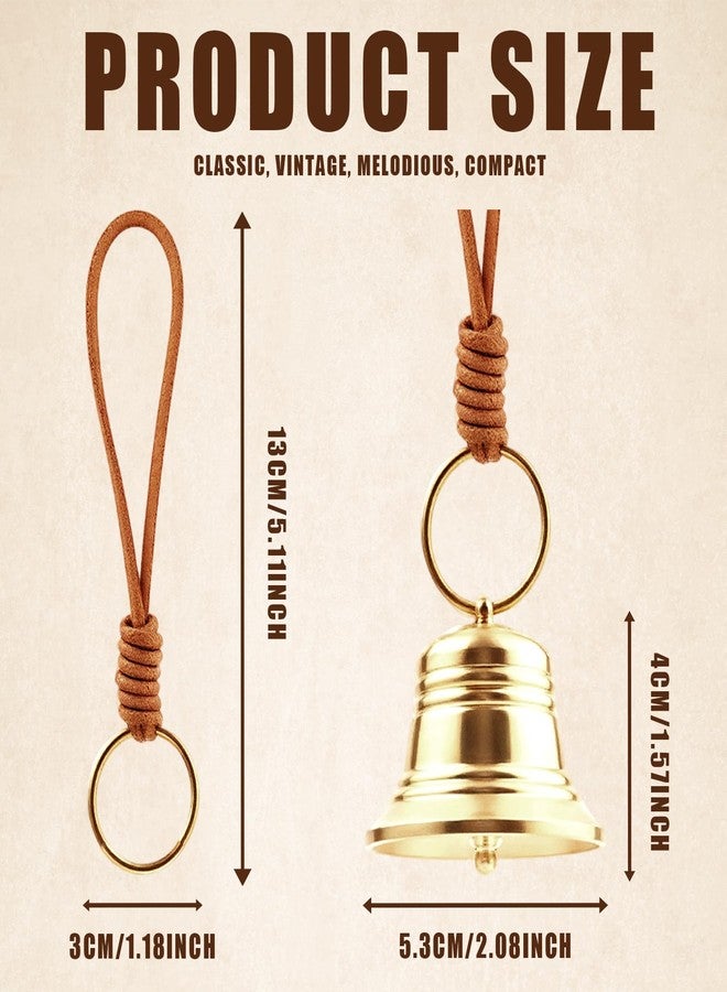 LUSTRIB 1 Pcs Small Brass Hanging Bells for Door Knob, Vintage Gold Door Bell with Leather Rope, Shopkeepers Bell for Front Door Opening, Jingle Bell for Home Office Garden Shop & Christmas Decor - Image 2