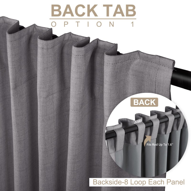 100% Blackout Shield Linen Blackout Curtains for Bedroom 90 Inches Long  Back Tab/Rod Pocket Living Room Drapes  Thermal Insulated Blackout Curtains 2 Panels Set  50"" W x 90"" L  Darkgray - Image 3
