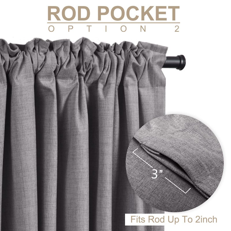 100% Blackout Shield Linen Blackout Curtains for Bedroom 90 Inches Long  Back Tab/Rod Pocket Living Room Drapes  Thermal Insulated Blackout Curtains 2 Panels Set  50"" W x 90"" L  Darkgray - Image 4