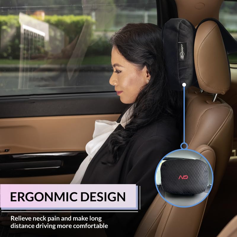 Neodrift ‘RearFlex’ (Set of 2) | (Color - Beige) Car Back Seat Neck Rest Cushion Ergonomic Neck Support with Premium Fiber Fill, Pain Relief for Neck and Shoulder - Image 4
