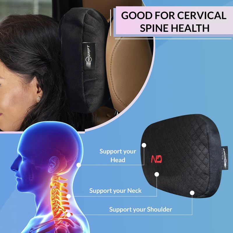 Neodrift ‘RearFlex’ (Set of 2) | (Color - Beige) Car Back Seat Neck Rest Cushion Ergonomic Neck Support with Premium Fiber Fill, Pain Relief for Neck and Shoulder - Image 5