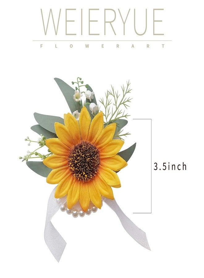 WEIERYUE Artificial SunflowerWrist Corsage,Bride Groom Bridesmaid Wedding Flower Corsage Set,Formal Party and Vintage Wedding (2pcs Sunflower Wrist Corsage) - Image 3
