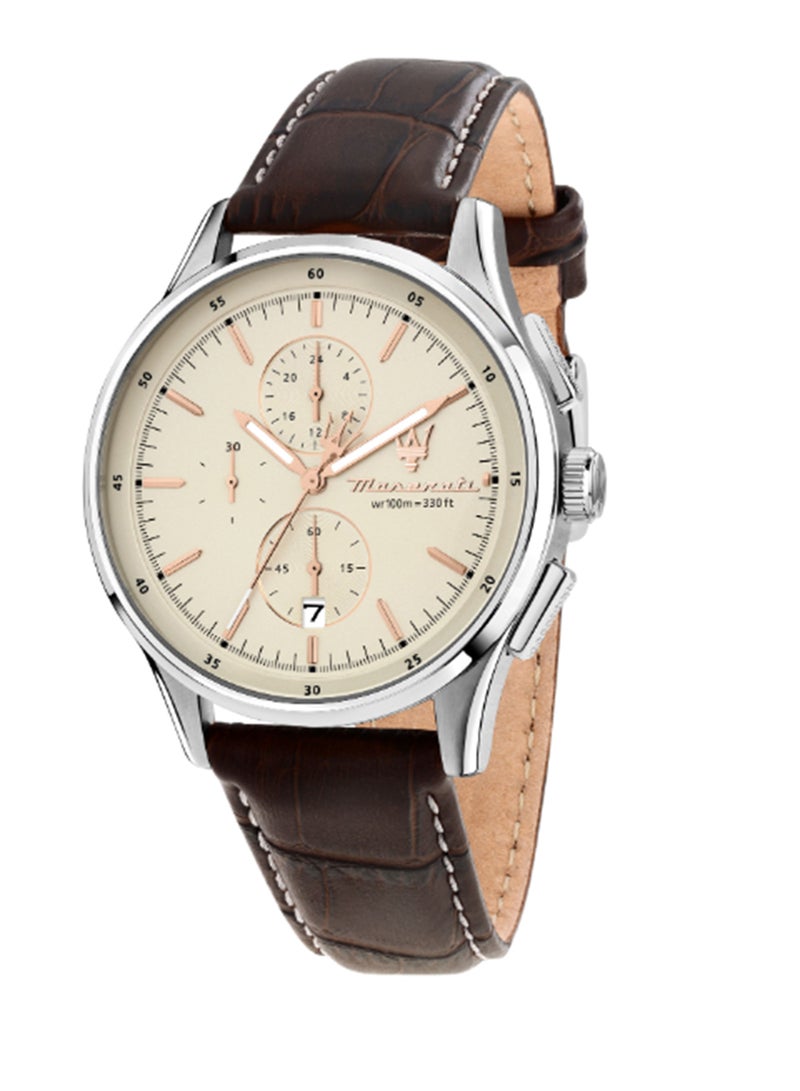 Maserati Men's Beige Matt Dial Brown Leather Watch - 42MM - R8871624010 - Image 1