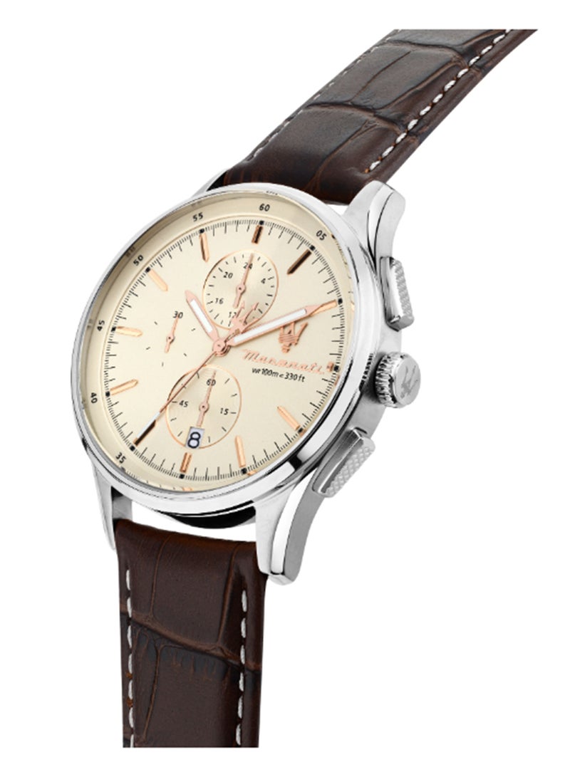 Maserati Men's Beige Matt Dial Brown Leather Watch - 42MM - R8871624010 - Image 5