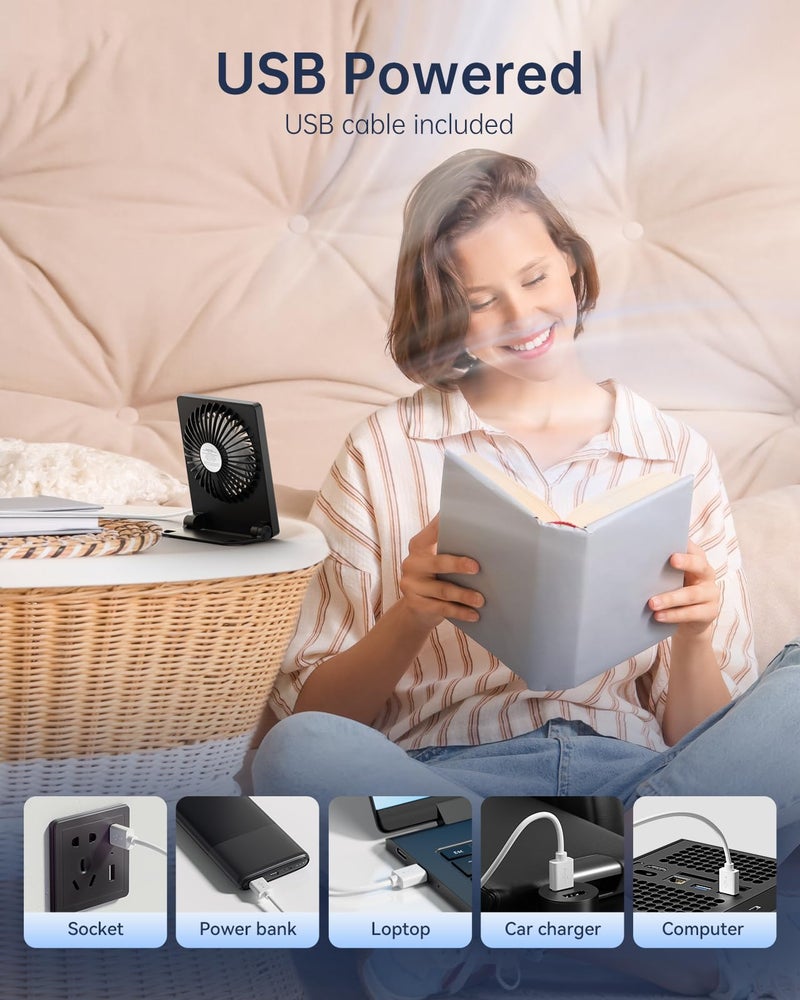 TriPole Mini Desk Fan USB Powered Portable Fan Small Personal Fan 3 Speeds Strong Airflow Table Fan for Travel Home Office Bedroom Desktop, 3.3ft Cable (No Battery, Black) - Image 4
