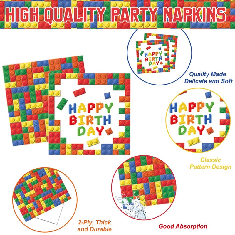 QIYANPAX 173 PCS Building Block Birthday Party Decorations - Plates, Napkins, Cups, Cutlery, Cake & Cupcake Toppers, Banner, Hanging Swirls, Tablecloth, Balloons for Boys' Kids' Birthday Party, Serves 20 - Image 4