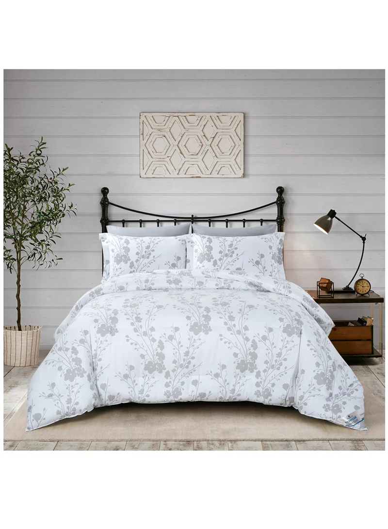 Donetella Printed Comforter Set 7-Pcs King Size 260 X 240 Cms All Season Double Bed Bedding Set With Removable Filler And Down Alternative Filling,White Silver