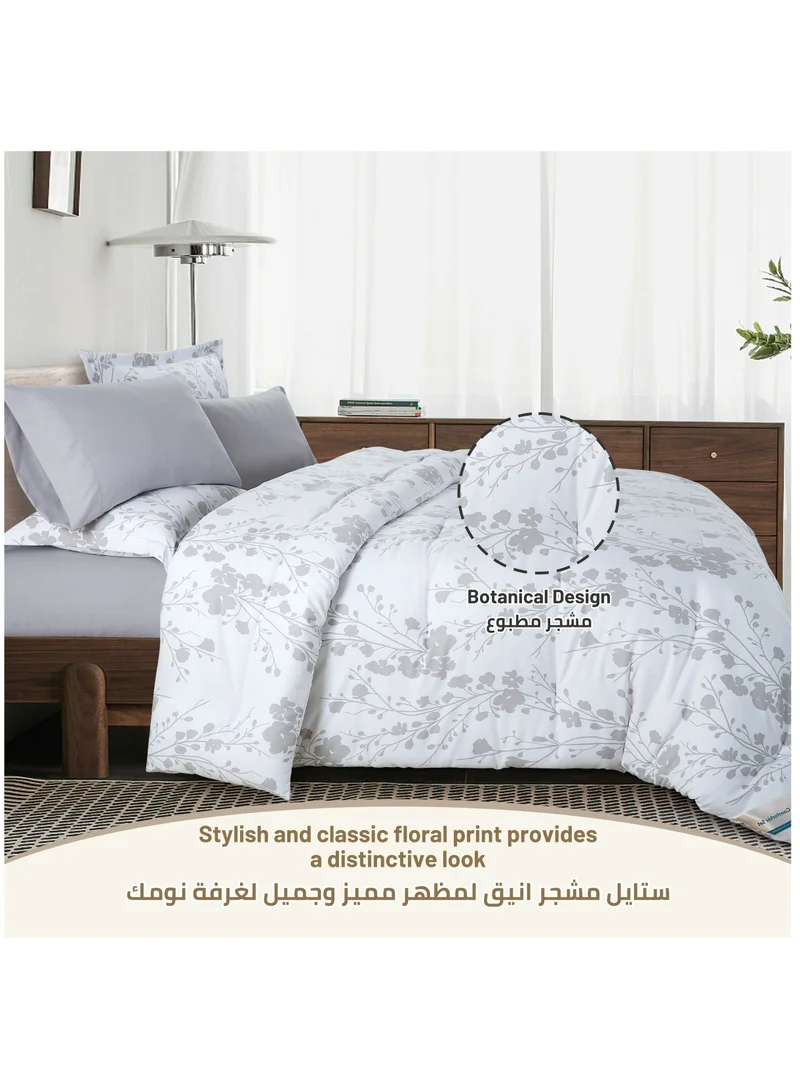 Donetella Printed Comforter Set 7-Pcs King Size 260 X 240 Cms All Season Double Bed Bedding Set With Removable Filler And Down Alternative Filling,White Silver