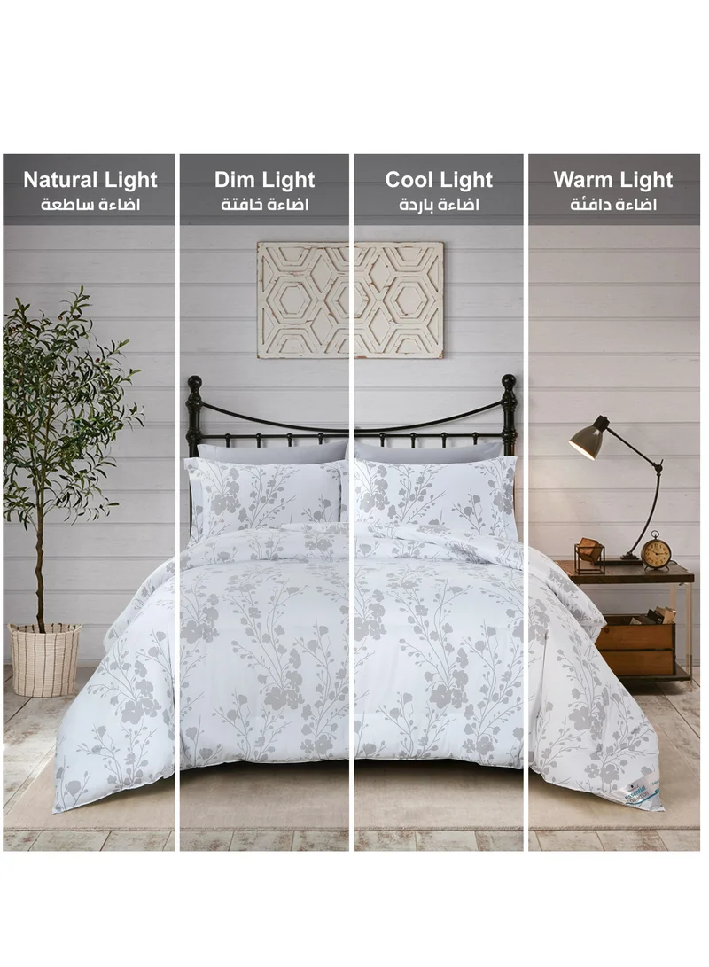 Donetella Printed Comforter Set 7-Pcs King Size 260 X 240 Cms All Season Double Bed Bedding Set With Removable Filler And Down Alternative Filling,White Silver
