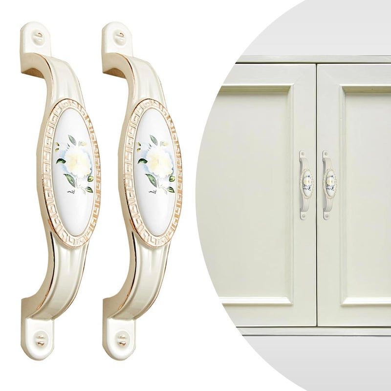 Oligitdi Oligitdi 2PCS Ceramic Door Handle Gold Antique Finish Zinc Alloy Antique for Wardrobe Cabinet Drawer Home Decoration Flower 