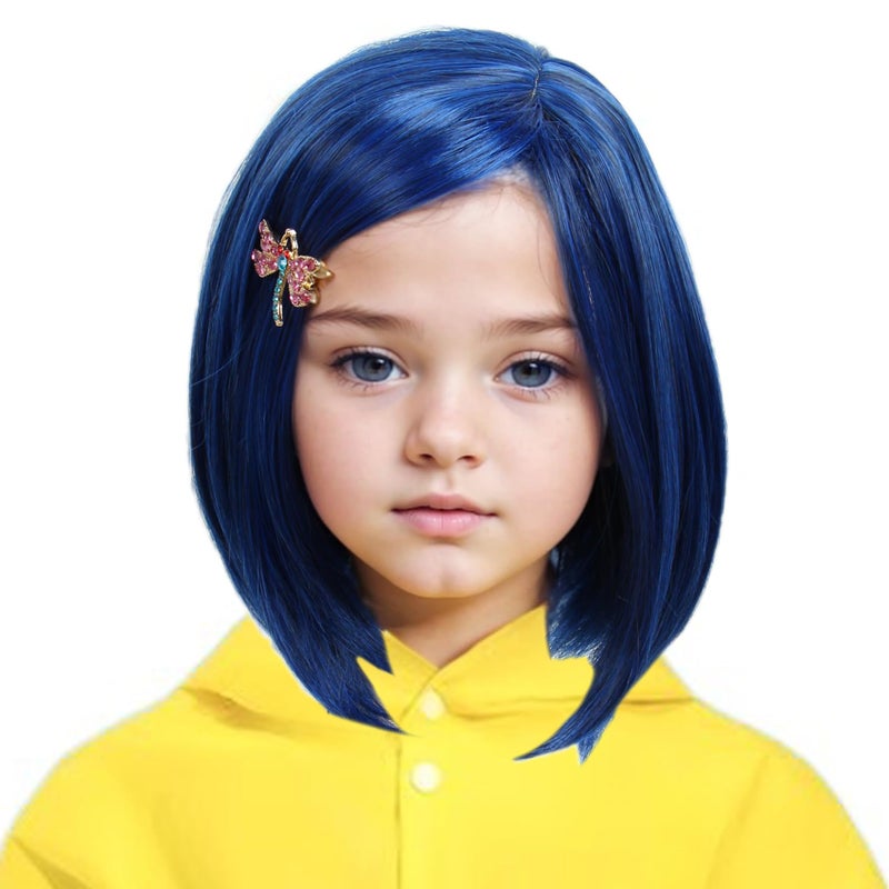 Linfairy Kids Short Blue Wig with Hairclip Halloween Costume Cosplay Wig for Child