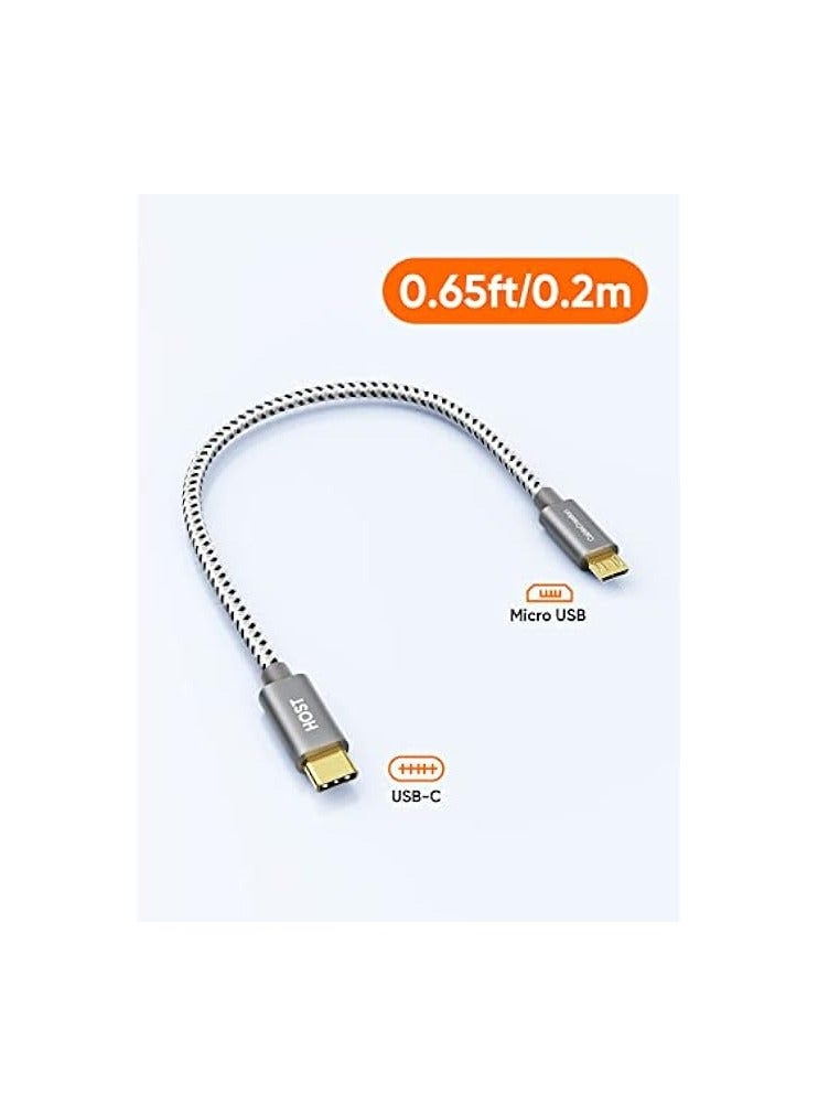 كابل كرييشن كابل USB-C إلى Micro USB 2.0، كابل قصير من النوع C بطول 0.65 قدم لهاتف Galaxy S8/S8 Plus وGoogle Pixel 2 XL وأجهزة Android الأخرى، أسود رمادي CC0757 - Image 2