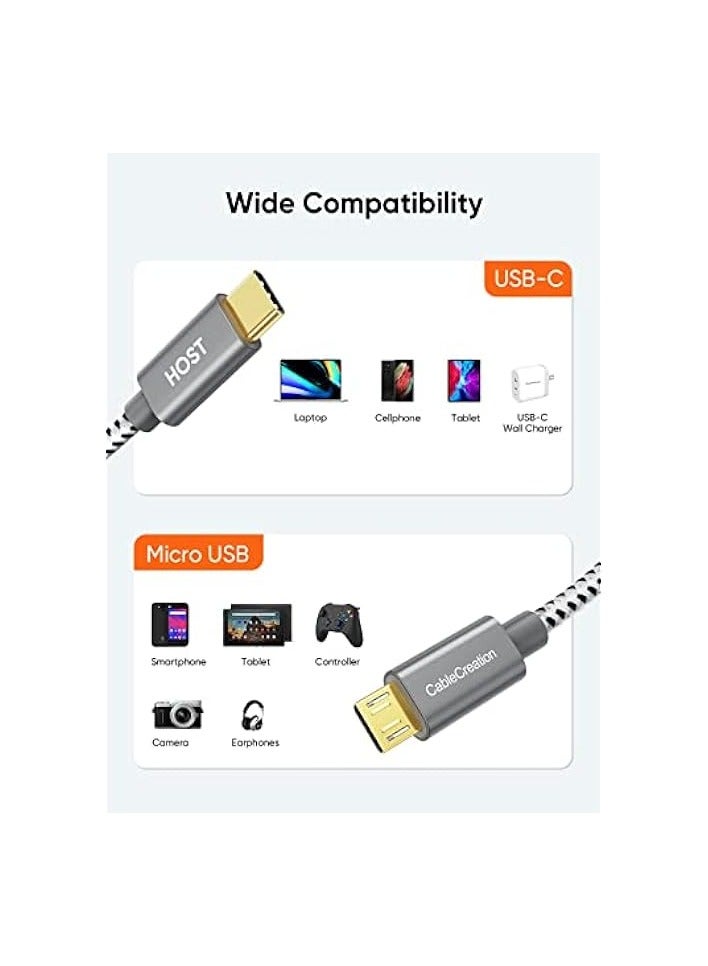 كابل كرييشن كابل USB-C إلى Micro USB 2.0، كابل قصير من النوع C بطول 0.65 قدم لهاتف Galaxy S8/S8 Plus وGoogle Pixel 2 XL وأجهزة Android الأخرى، أسود رمادي CC0757 - Image 3