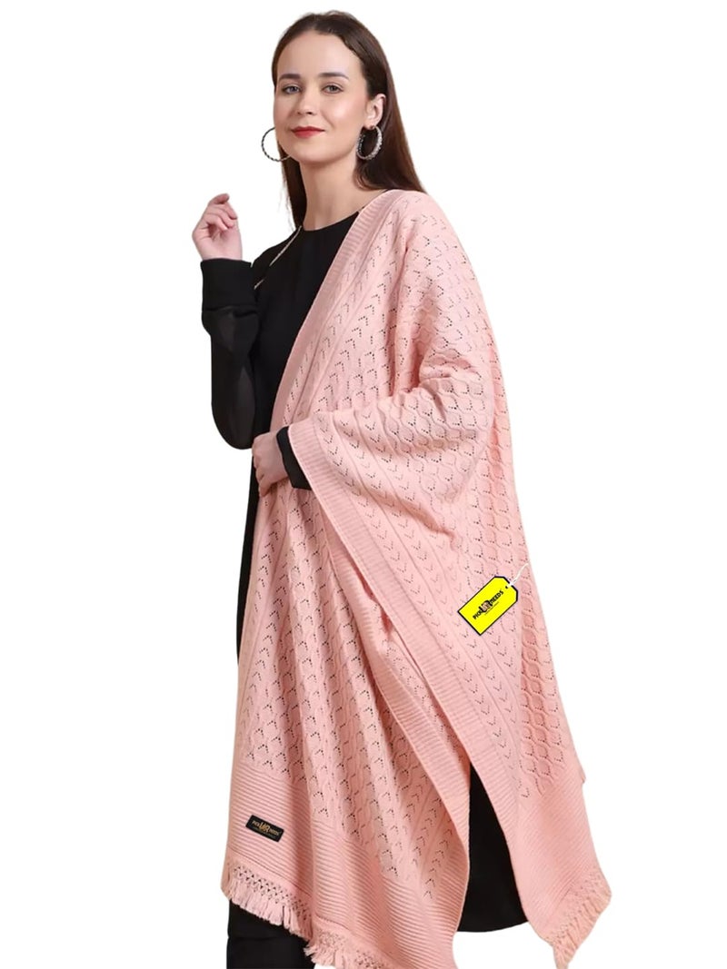 Pick Ur Needs Women’s Premium Knitted Winter Soft Shawl Woolen Warm Stole with Elegant Lace Pattern & Tassels For Girls - Image 1