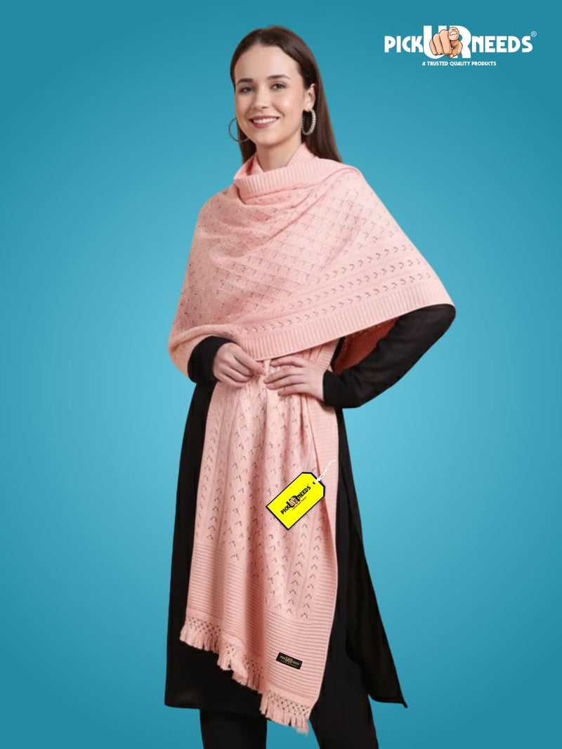 Pick Ur Needs Women’s Premium Knitted Winter Soft Shawl Woolen Warm Stole with Elegant Lace Pattern & Tassels For Girls - Image 4