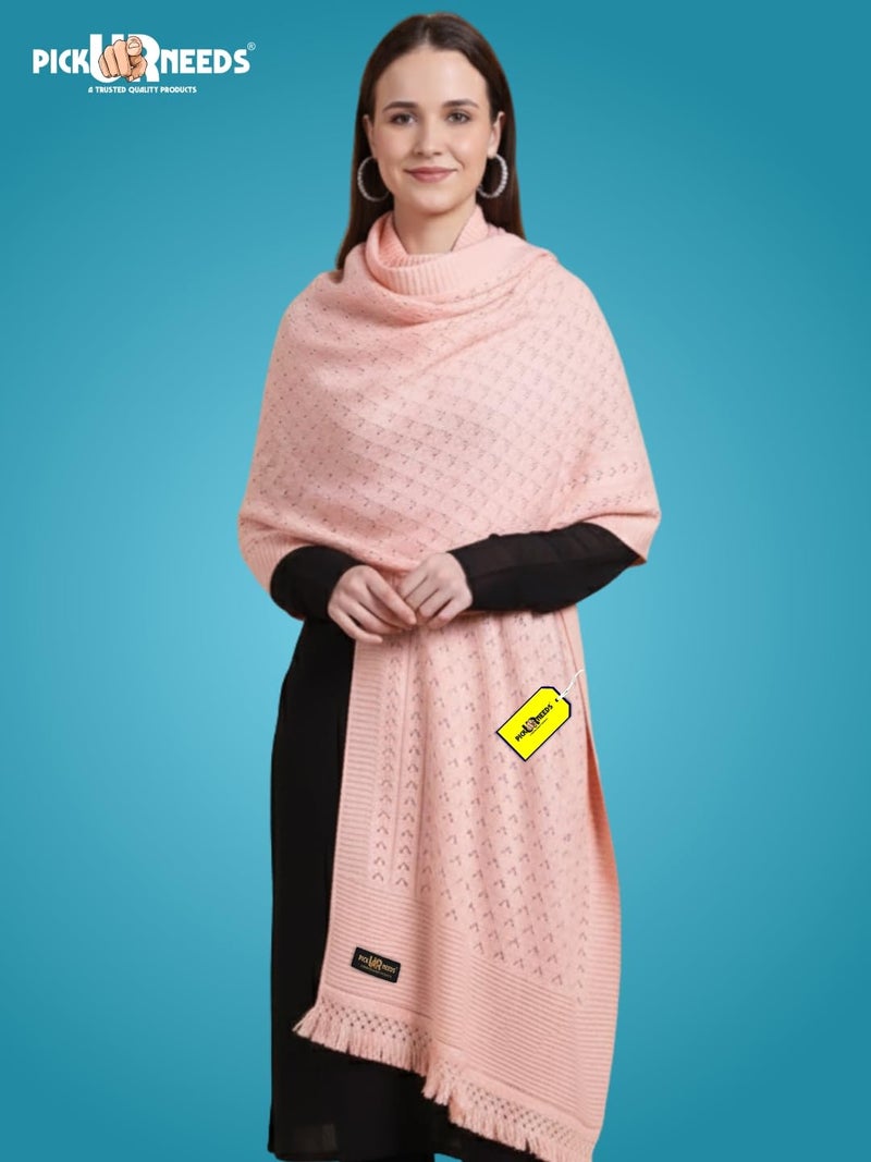 Pick Ur Needs Women’s Premium Knitted Winter Soft Shawl Woolen Warm Stole with Elegant Lace Pattern & Tassels For Girls - Image 3