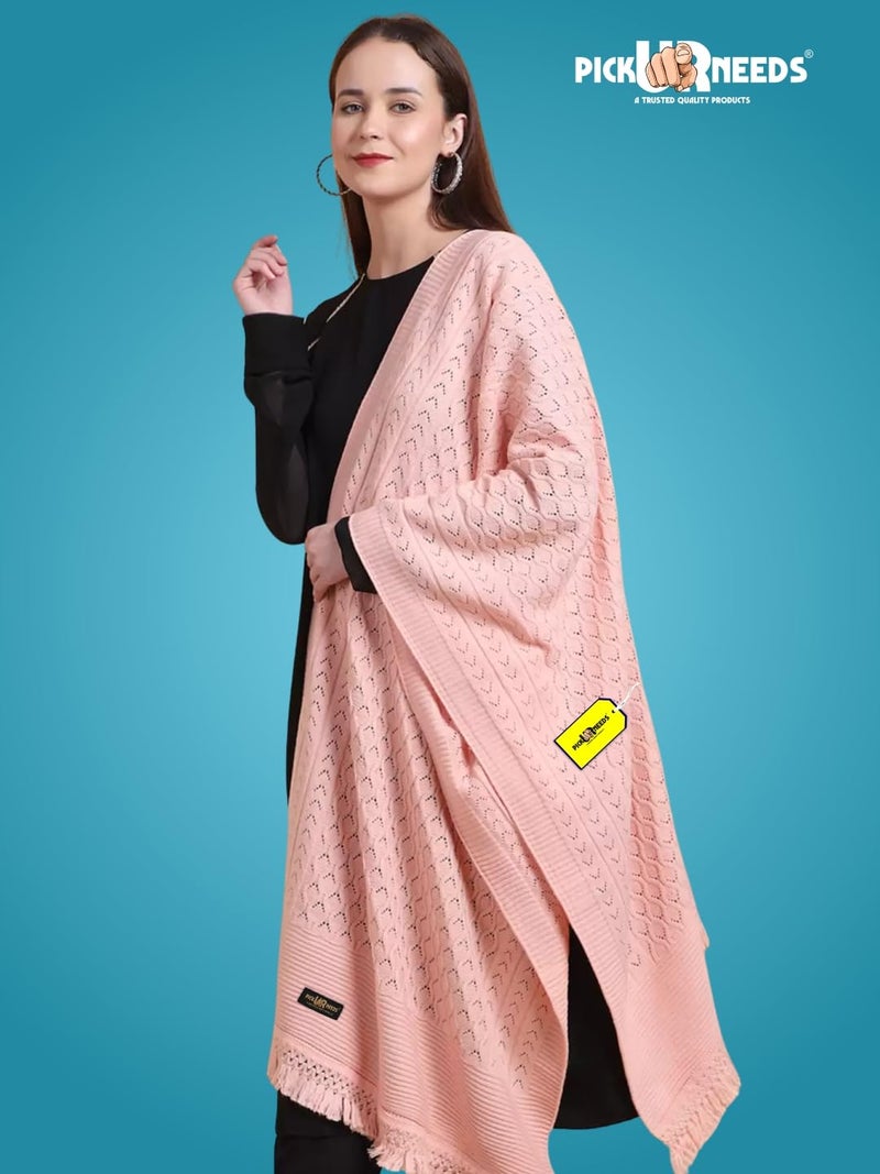 Pick Ur Needs Women’s Premium Knitted Winter Soft Shawl Woolen Warm Stole with Elegant Lace Pattern & Tassels For Girls - Image 5