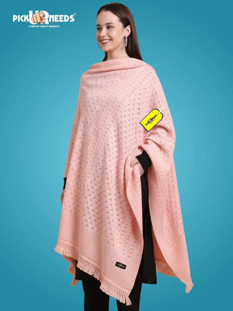 Pick Ur Needs Women’s Premium Knitted Winter Soft Shawl Woolen Warm Stole with Elegant Lace Pattern & Tassels For Girls - Image 2