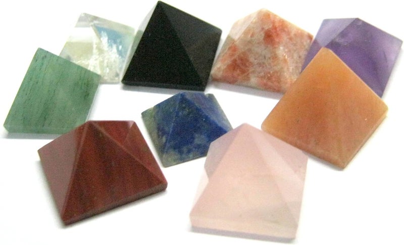 crystalmiracle Lot of 9 Multi Crystal Loose Mini Pyramids Bagua Vaastu Crystal Healing Wellness Psychic Energy Feng Shui Reiki Positive Energy Home Office Gift Gemstone Metaphysical