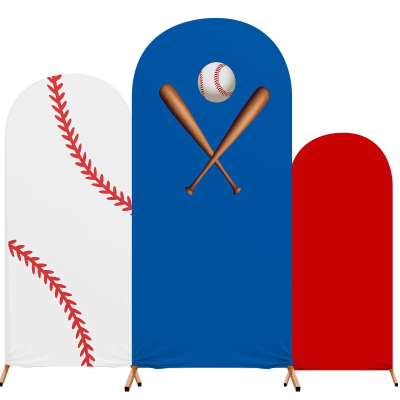 Tingjoo 3 Pcs Baseball Arch Backdrop Stand Cover 4ft, 5ft, 6ft Spandex Fitted Sports Theme Birthday Arch Cover Photo Background Props for Birthday Party Decoration - Image 1