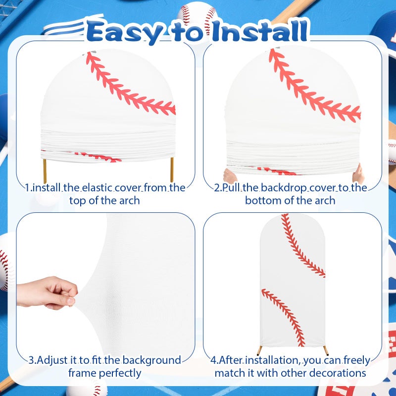 Tingjoo 3 Pcs Baseball Arch Backdrop Stand Cover 4ft, 5ft, 6ft Spandex Fitted Sports Theme Birthday Arch Cover Photo Background Props for Birthday Party Decoration - Image 3