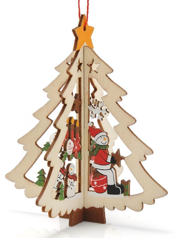 Christmas Tree Pendants Wooden Hollow 3D Ornaments for Party Decoration Christmas Tree  - Image 1