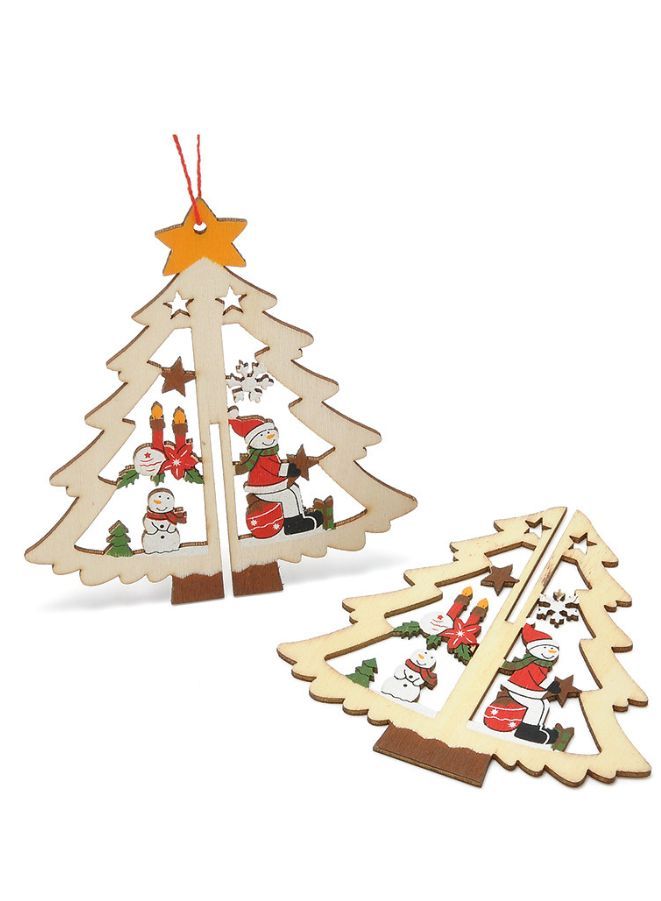 Christmas Tree Pendants Wooden Hollow 3D Ornaments for Party Decoration Christmas Tree  - Image 2