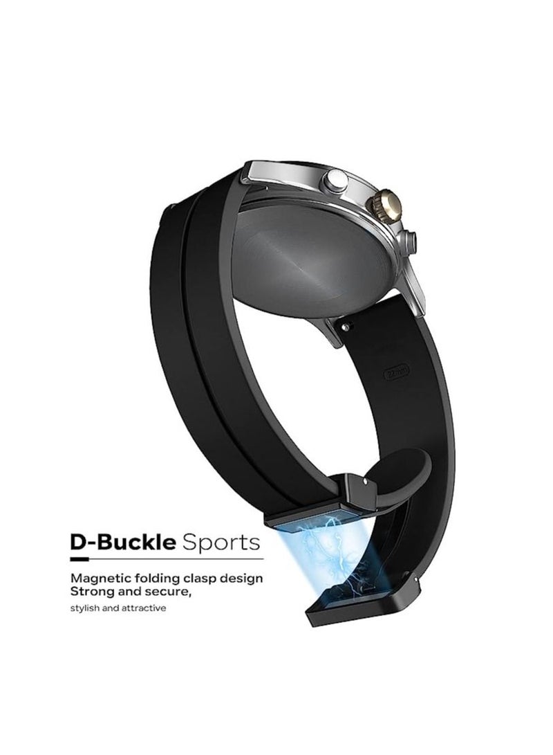 22mm Silicone Strap With Magnetic Folding Buckle  For Huawei GT3 GT2 GT2 Pro GT3 Pro Black - Image 3