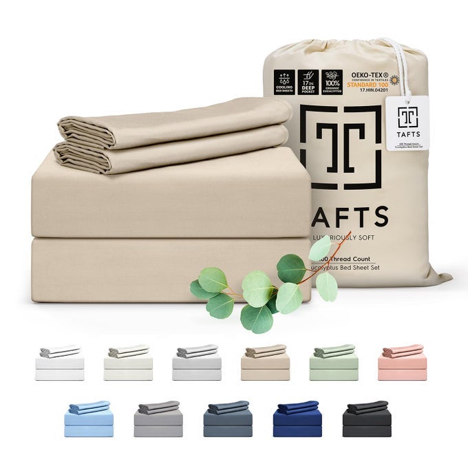KING SIZE BED SHEETS 4 PIECE SET 17 DEEP POCKETS 400TC EUCALYPTUS NUDE BEIGE