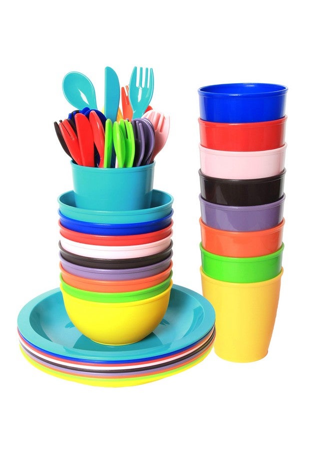 Youngever 54 Pcs Plastic Kids Dinnerware Set Of 9 In 9 Assorted Colors Toddler Dining Set Cups Kids Plates Kids Bowls Flatware Set Kids Dishes Set - Image 1