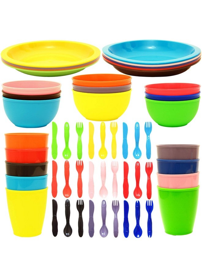 Youngever 54 Pcs Plastic Kids Dinnerware Set Of 9 In 9 Assorted Colors Toddler Dining Set Cups Kids Plates Kids Bowls Flatware Set Kids Dishes Set - Image 5