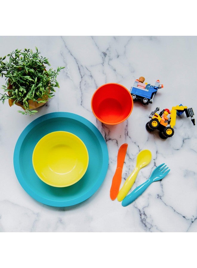 Youngever 54 Pcs Plastic Kids Dinnerware Set Of 9 In 9 Assorted Colors Toddler Dining Set Cups Kids Plates Kids Bowls Flatware Set Kids Dishes Set - Image 3