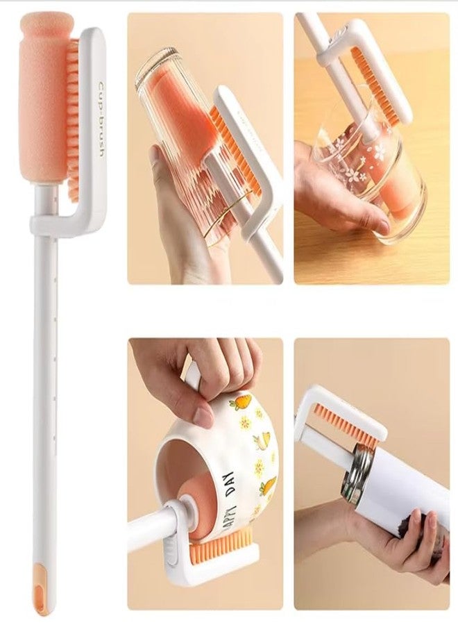 Hidak 3 in 1 Multipurpose Cleaner Tools Bottle Cup Cleaning Sponge with Brush & Long Handle for Thermos Lid Cup Cleaner Drinking Straw Brush for Water Bottle Tumbler Glass Mug Drill - Image 2