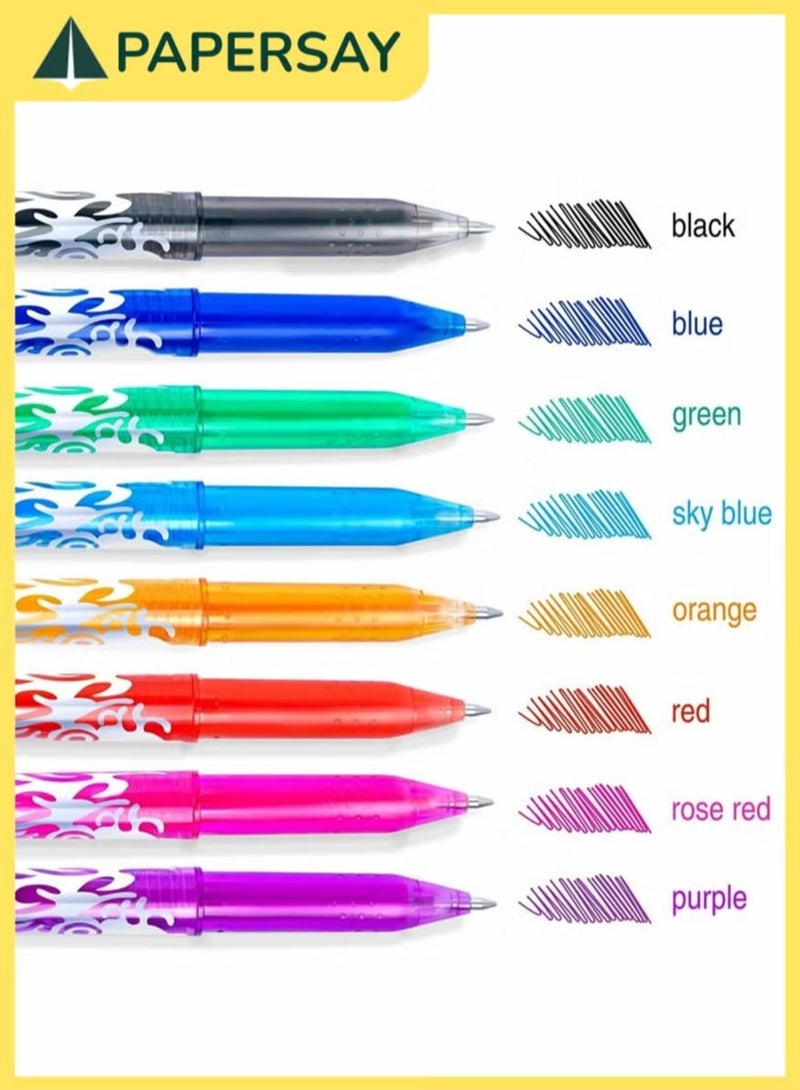 PAPERSAY 8-Color Erasable Gel Pens, 0.5mm Fine Tip - Rollerball Erasable Pens with Ink Eraser for Kids, Adults, School & Office - Image 2