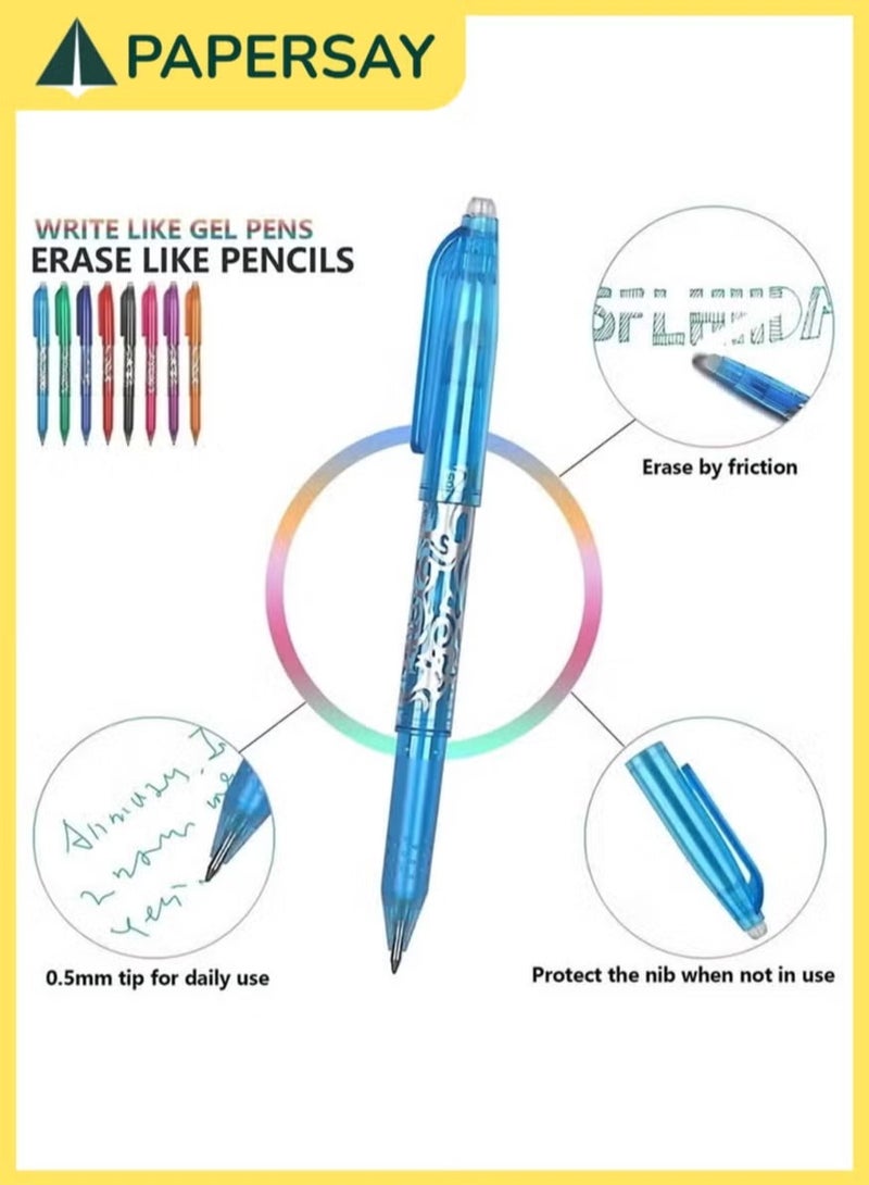 PAPERSAY 8-Color Erasable Gel Pens, 0.5mm Fine Tip - Rollerball Erasable Pens with Ink Eraser for Kids, Adults, School & Office - Image 3