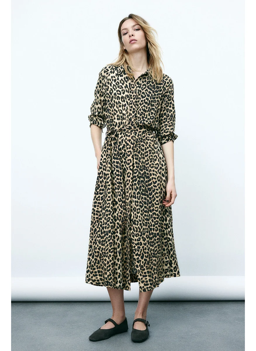 اتش اند ام Tie-Belt Viscose Shirt Dress