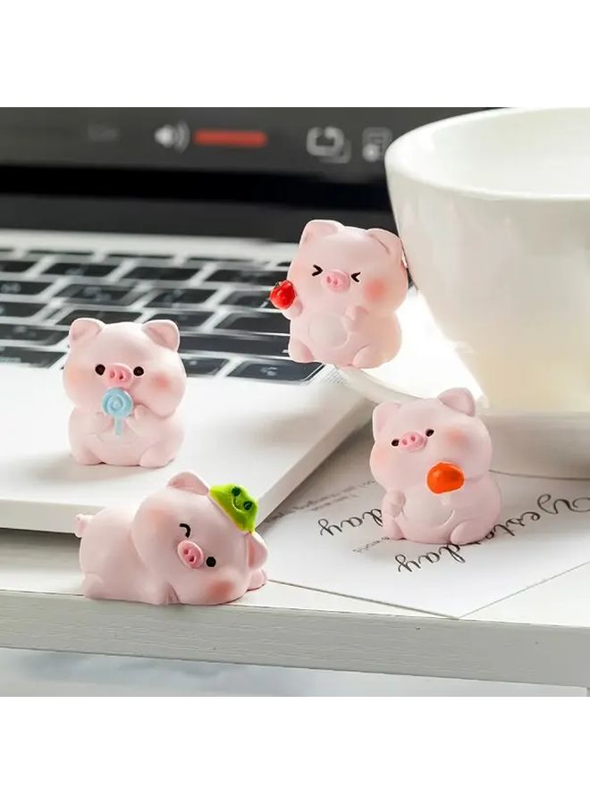 Cute Pink Pig Figurines Set Of 4 Resin Decor With Sweets For Car Home Office - Image 2