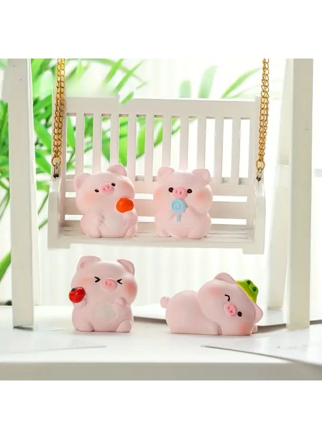 Cute Pink Pig Figurines Set Of 4 Resin Decor With Sweets For Car Home Office - Image 4