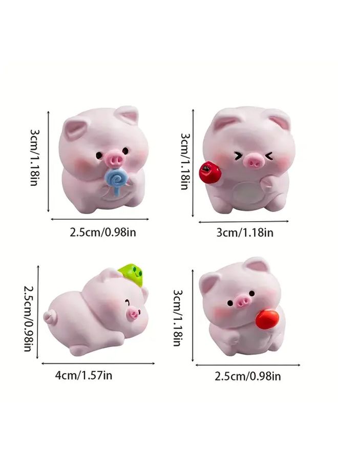 Cute Pink Pig Figurines Set Of 4 Resin Decor With Sweets For Car Home Office - Image 3