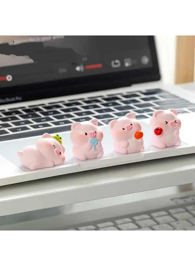 Cute Pink Pig Figurines Set Of 4 Resin Decor With Sweets For Car Home Office - Image 1