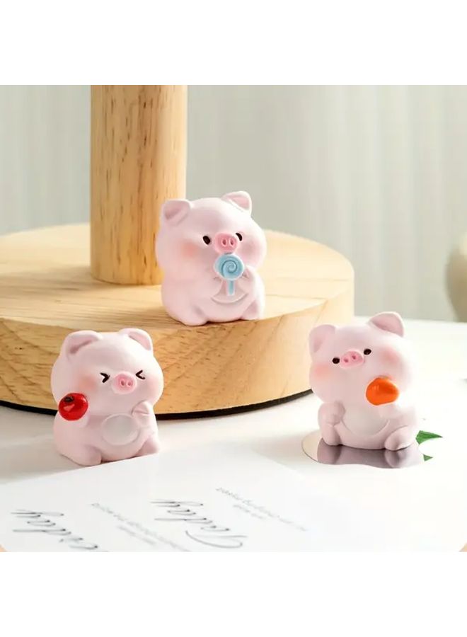 Cute Pink Pig Figurines Set Of 4 Resin Decor With Sweets For Car Home Office - Image 5
