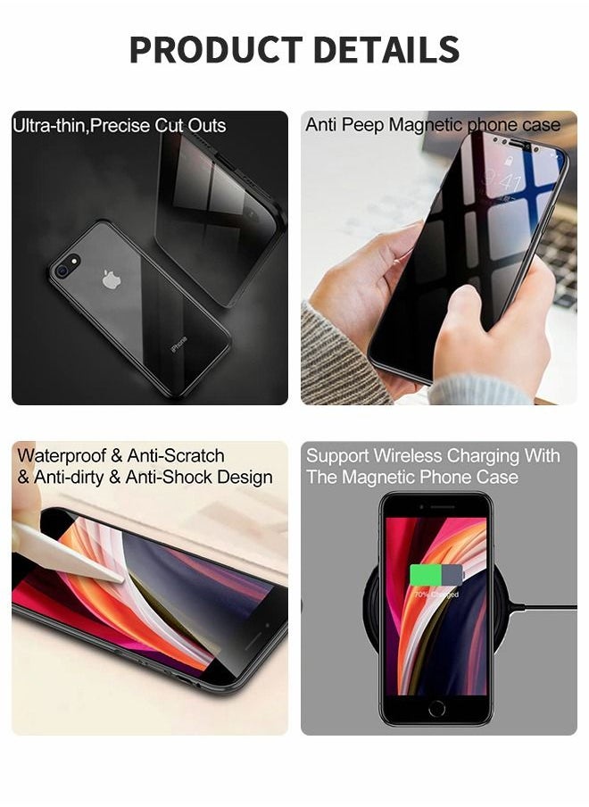 GROIC - Privacy Magnetic Protective Case for iPhone 7/8/SE 3 (2022)/iPhone SE 2020, Glass Privacy Magnetic Double Sided Privacy Transparent Back Metal Bumper Privacy Anti Spy Phone Case Cover - Black - Image 1