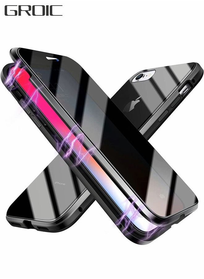 GROIC - Privacy Magnetic Protective Case for iPhone 7/8/SE 3 (2022)/iPhone SE 2020, Glass Privacy Magnetic Double Sided Privacy Transparent Back Metal Bumper Privacy Anti Spy Phone Case Cover - Black - Image 1