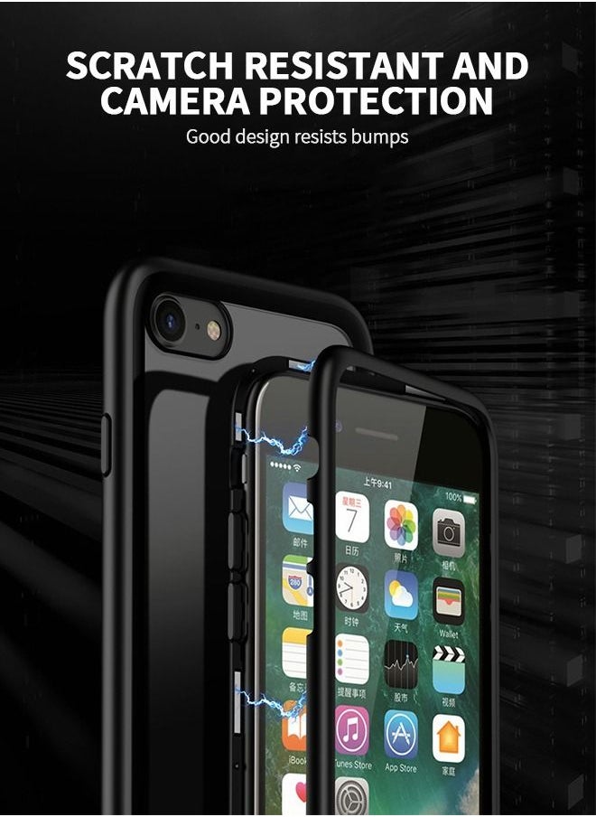 GROIC - Privacy Magnetic Protective Case for iPhone 7/8/SE 3 (2022)/iPhone SE 2020, Glass Privacy Magnetic Double Sided Privacy Transparent Back Metal Bumper Privacy Anti Spy Phone Case Cover - Black - Image 1