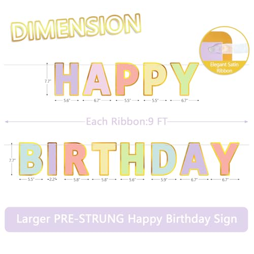 LITAUS Happy Birthday Banner & Sign - 9ft Pre-Strung No Assembly | Pastel Birthday Decorations for Women, Girls, Boys, Adults, Pets | Party Backdrop, Wall Decor for All Celebrations - Image 2