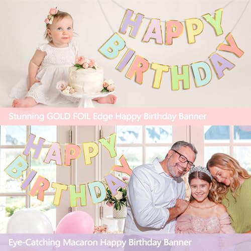 LITAUS Happy Birthday Banner & Sign - 9ft Pre-Strung No Assembly | Pastel Birthday Decorations for Women, Girls, Boys, Adults, Pets | Party Backdrop, Wall Decor for All Celebrations - Image 4